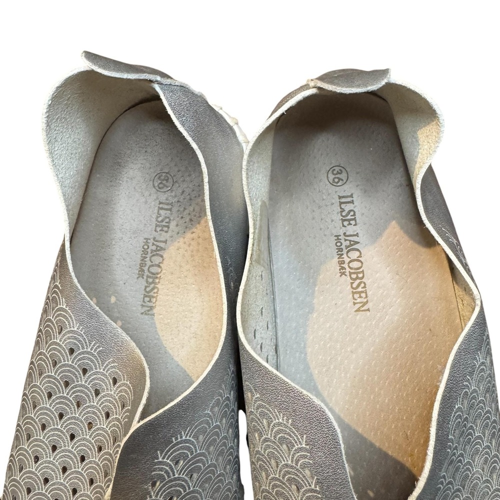 Ilse Jacobsen Shoes Womens‎ Size 5 Silver Perforated Slip Flats Comfort Casual - Picture 3 of 10